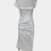Abito drappeggiato in lurex argento