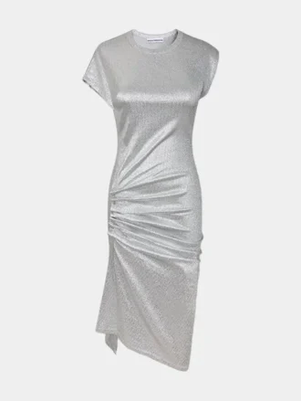 Abito drappeggiato in lurex argento