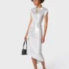 Abito drappeggiato in lurex argento