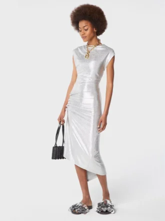 Abito drappeggiato in lurex argento