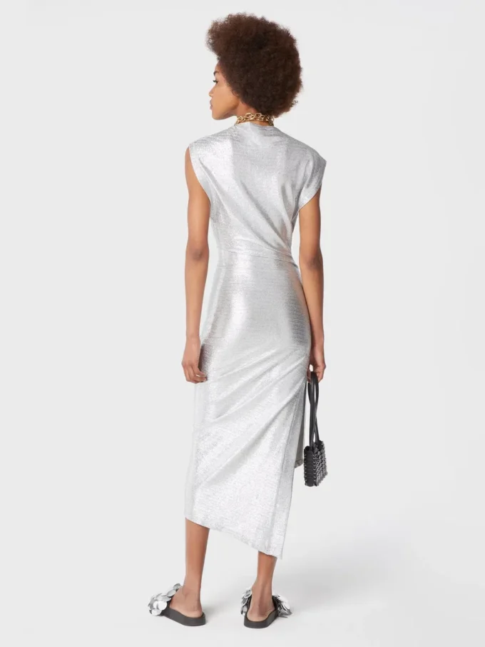 Abito drappeggiato in lurex argento