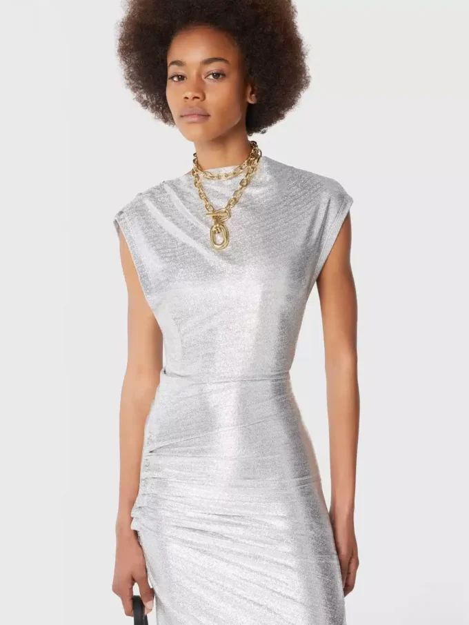 Abito drappeggiato in lurex argento