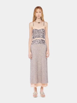 Abito in chiffon con paillettes argentate