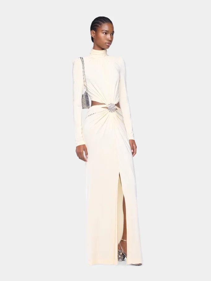 Abito lungo color crema in jersey