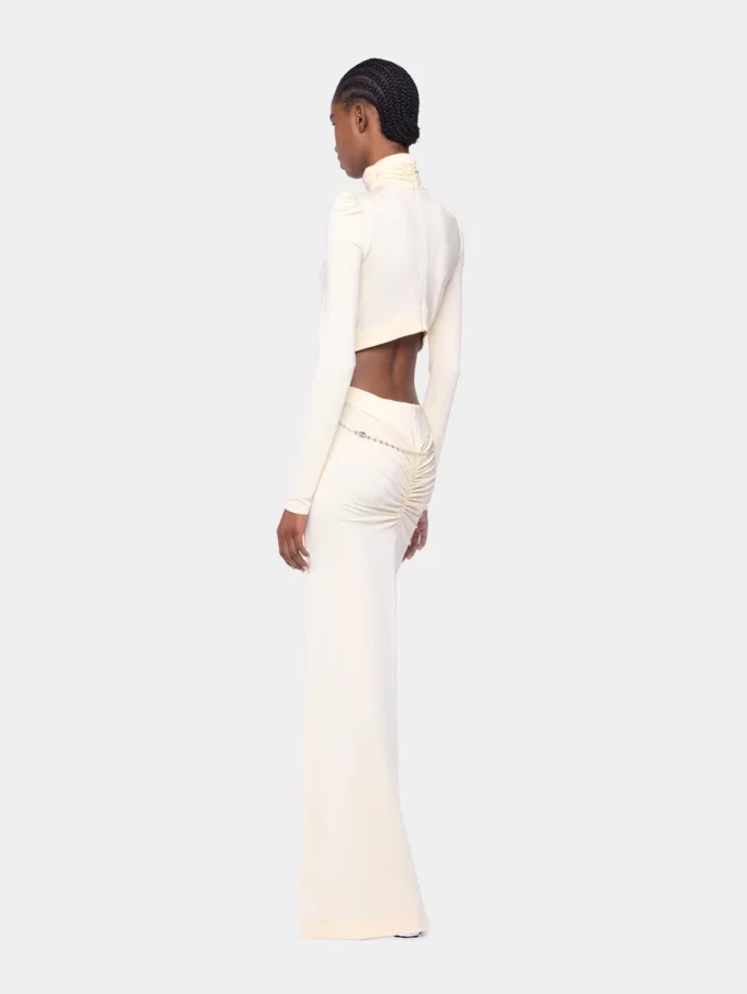 Abito lungo color crema in jersey
