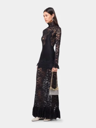 Abito lungo nero in pizzo e jersey