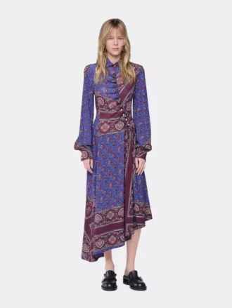 Abito midi drappeggiato in jersey stampato