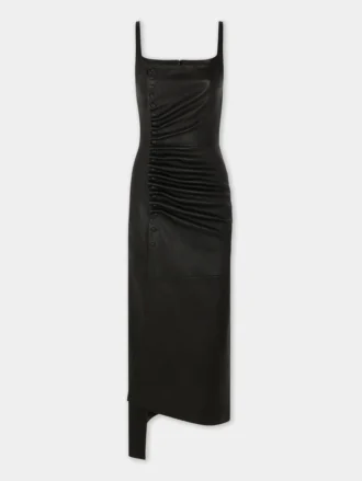 Abito midi drappeggiato in pelle