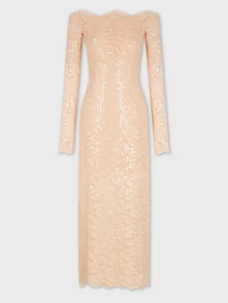 Abito midi in pizzo con ricami di paillettes