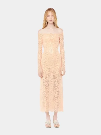 Abito midi in pizzo con ricami di paillettes