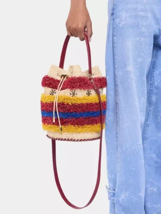 Borsa a secchiello in rafia