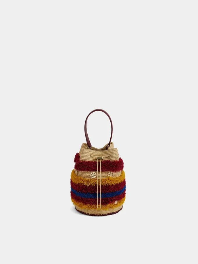 Borsa a secchiello in rafia