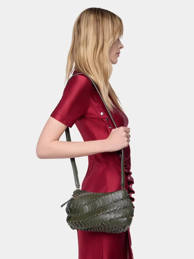 Borsa a tracolla in pelle color cachi Paco