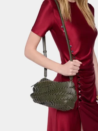 Borsa a tracolla in pelle color cachi Paco
