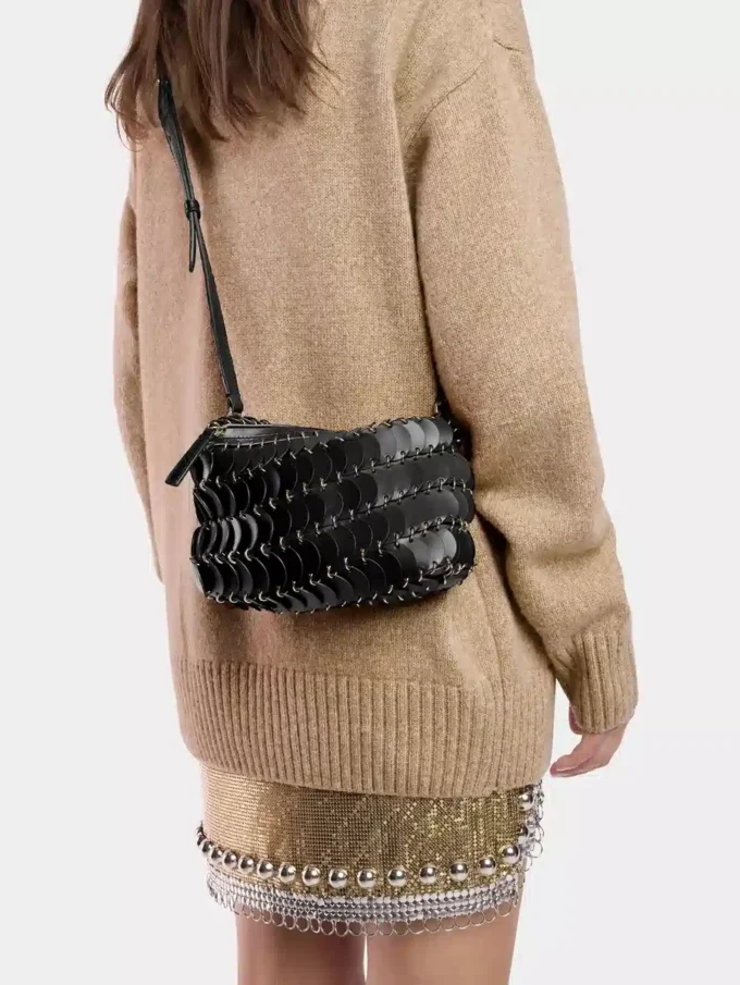 Borsa a tracolla in pelle nera Paco