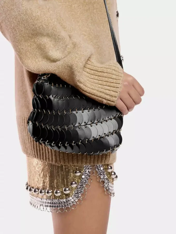 Borsa a tracolla in pelle nera Paco