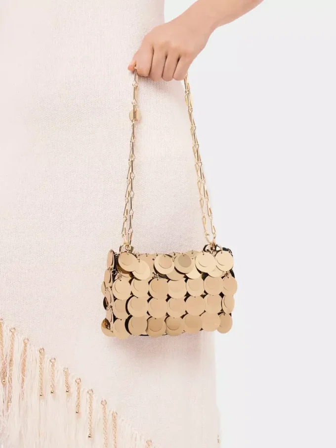 Borsa nano con dischi dorati scintillanti
