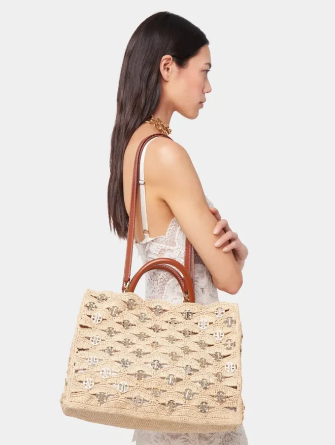 Borsa tote beige in rafia
