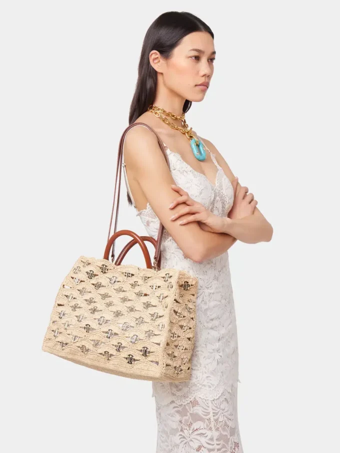 Borsa tote beige in rafia