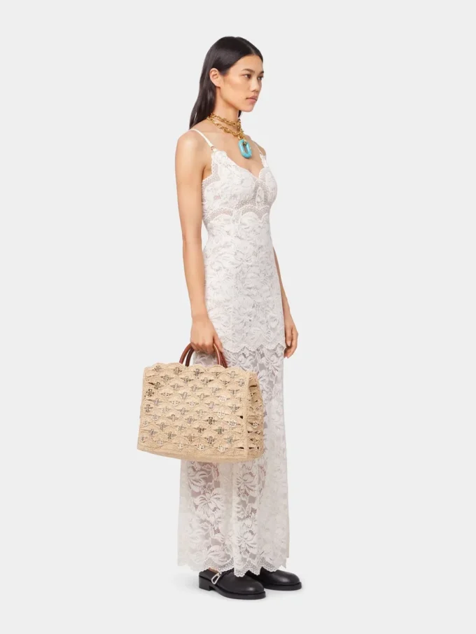 Borsa tote beige in rafia