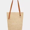 Borsa tote in rafia beige con logo