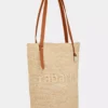 Borsa tote in rafia beige con logo