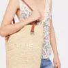 Borsa tote in rafia beige con logo