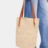 Borsa tote in rafia beige con logo