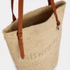 Borsa tote in rafia beige con logo