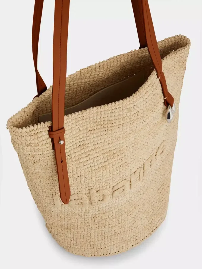 Borsa tote in rafia beige con logo