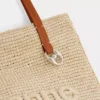 Borsa tote in rafia beige con logo