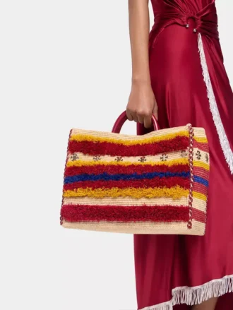 Borsa tote in rafia con manici