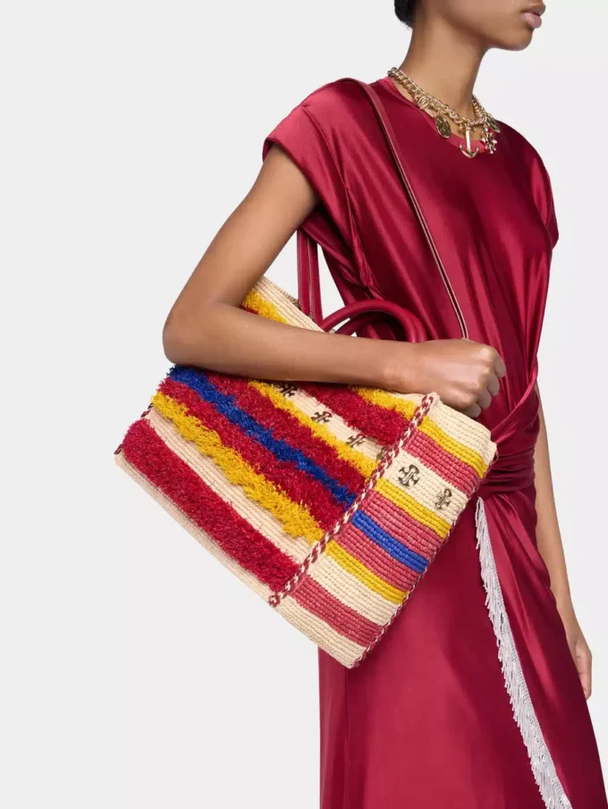 Borsa tote in rafia con manici