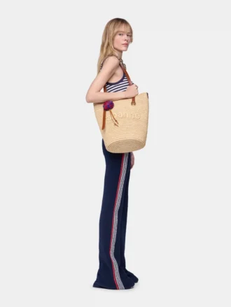 Borsa tote in rafia naturale con ciondoli