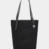 Borsa tote in rafia nera con logo