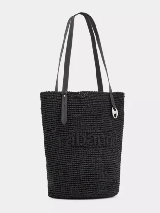 Borsa tote in rafia nera con logo
