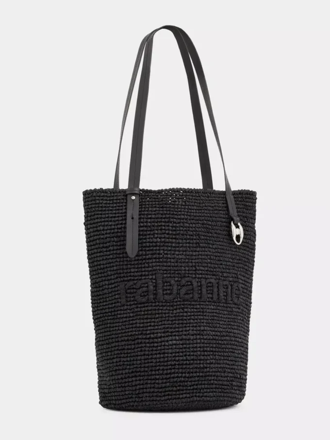 Borsa tote in rafia nera con logo
