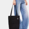 Borsa tote in rafia nera con logo