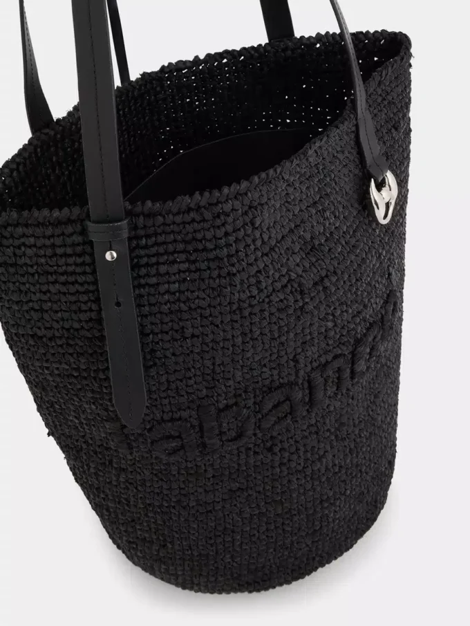 Borsa tote in rafia nera con logo
