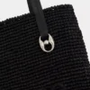 Borsa tote in rafia nera con logo