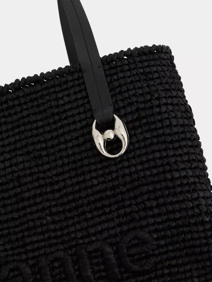 Borsa tote in rafia nera con logo