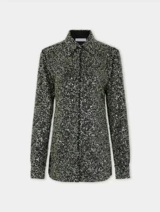 Camicia in crêpe con dettagli ricamati con paillettes