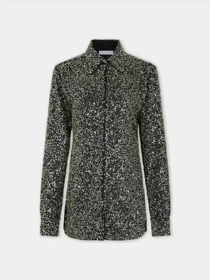 Camicia in crêpe con dettagli ricamati con paillettes