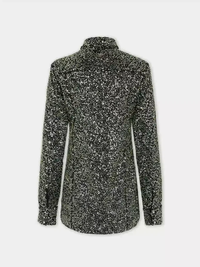 Camicia in crêpe con dettagli ricamati con paillettes