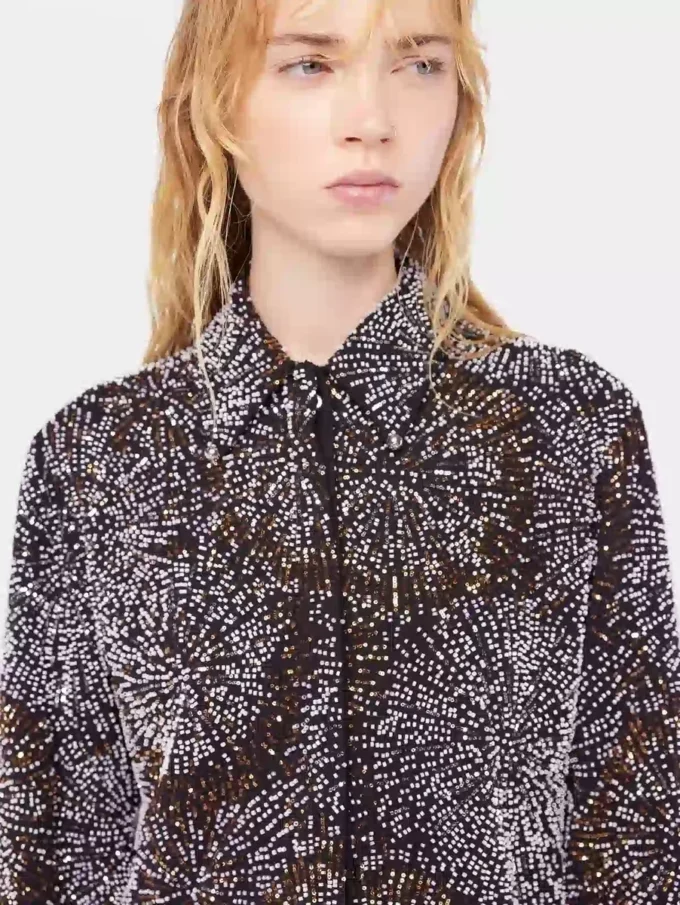 Camicia in crêpe con ricami di perle