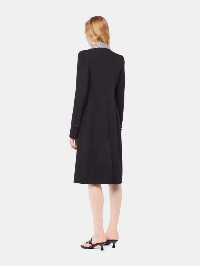 Cappotto lungo in lana con collo in paillettes