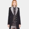 Cappotto lungo in lana con collo in paillettes