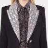 Cappotto lungo in lana con collo in paillettes