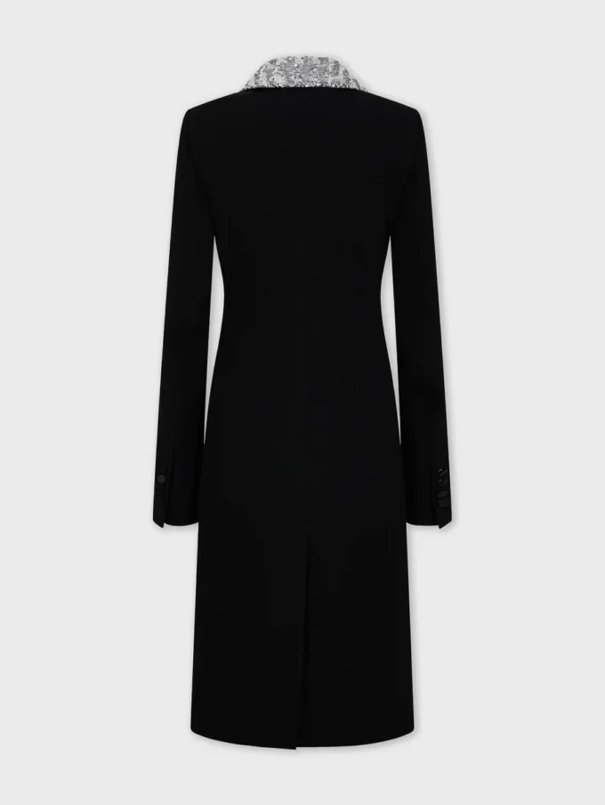 Cappotto lungo in lana con collo in paillettes