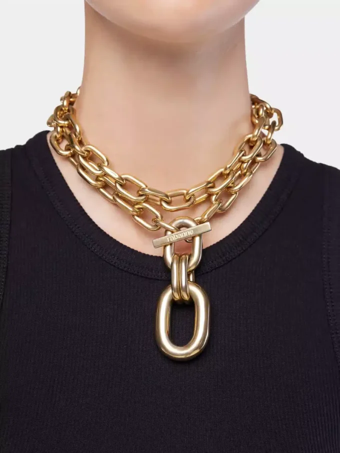 Collana doppia XL Link dorata con pendente